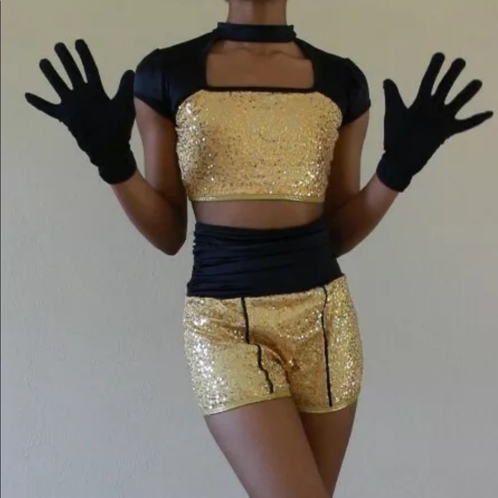Curtain Call Black and Gold Sequin Dance Costume